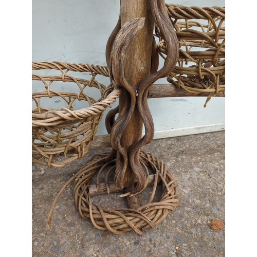 148 - Rustic Driftwood Plant Stand with Wicker Baskets