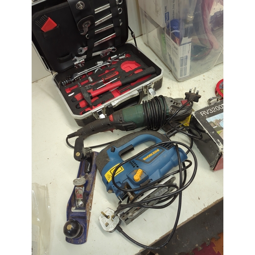 Job lot of tools including Workzone jigsaw and RV3200 towing mirror