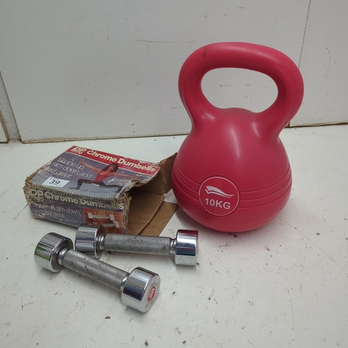 152 - DP Fit For Life Chrome Dumbbells and 10KG Kettlebell