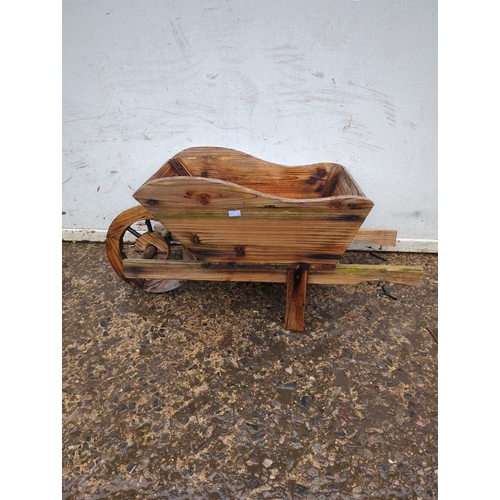 140 - Rustic Wood Wheelbarrow Planter