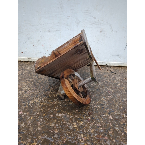 140 - Rustic Wood Wheelbarrow Planter