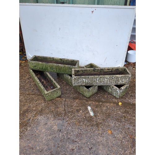 146 - Lot of 5 Concrete Rectangular Planters