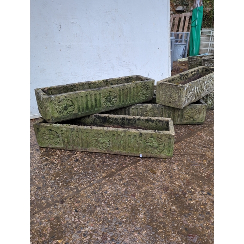 146 - Lot of 5 Concrete Rectangular Planters