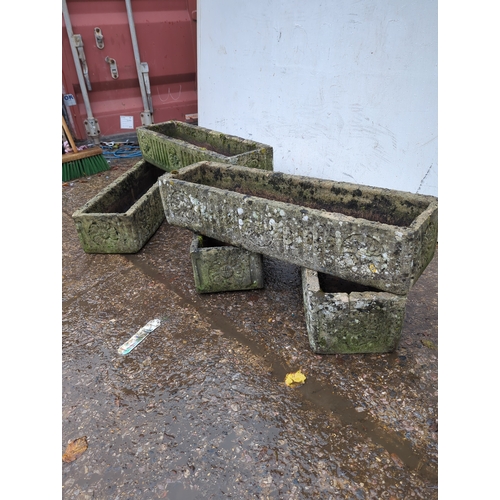 146 - Lot of 5 Concrete Rectangular Planters