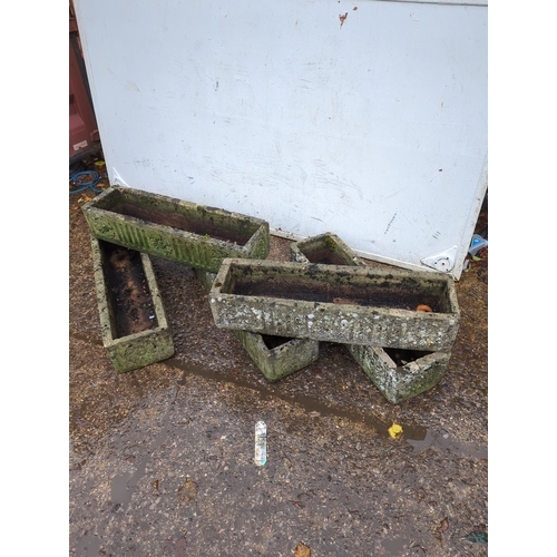 146 - Lot of 5 Concrete Rectangular Planters