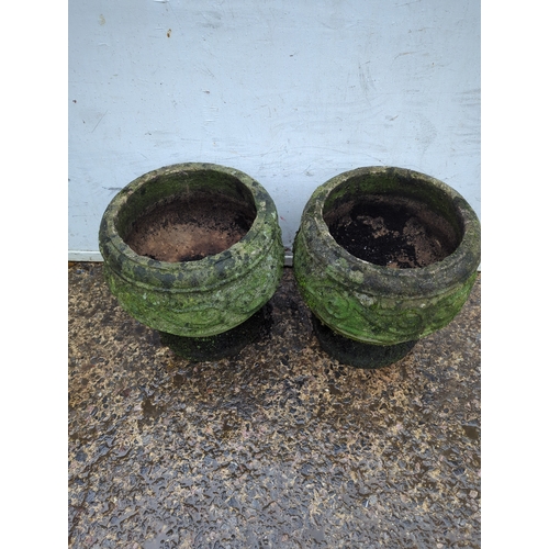 149 - Pair of Moss-Covered Concrete Planters
