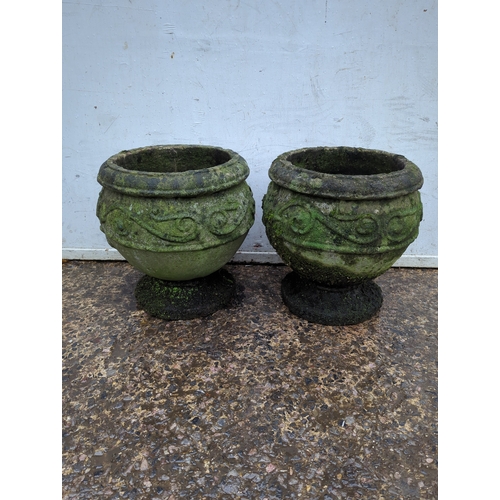 149 - Pair of Moss-Covered Concrete Planters