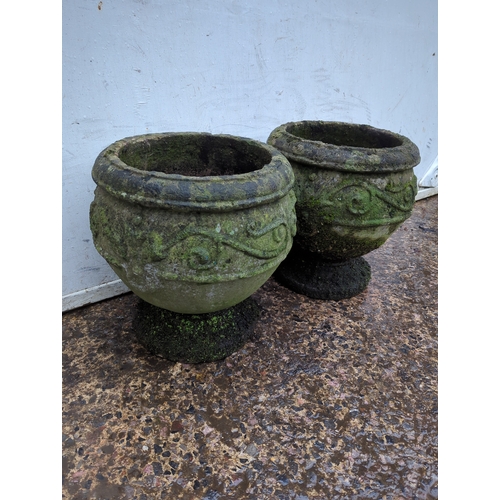 149 - Pair of Moss-Covered Concrete Planters