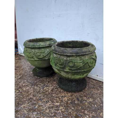 149 - Pair of Moss-Covered Concrete Planters