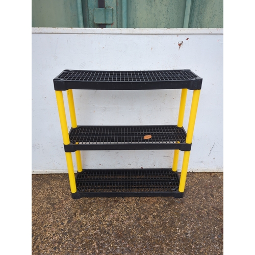 417 - Black and Yellow Plastic Shelving Unit