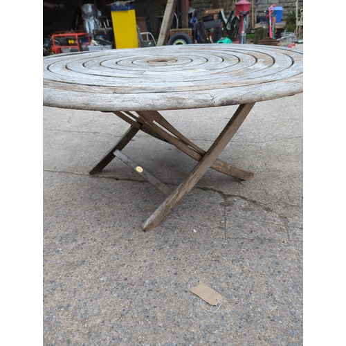 199 - Weathered Teak Round Outdoor Table