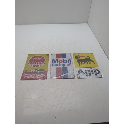 Selection of Automotive Metal Signs including Mobil Racing Oil