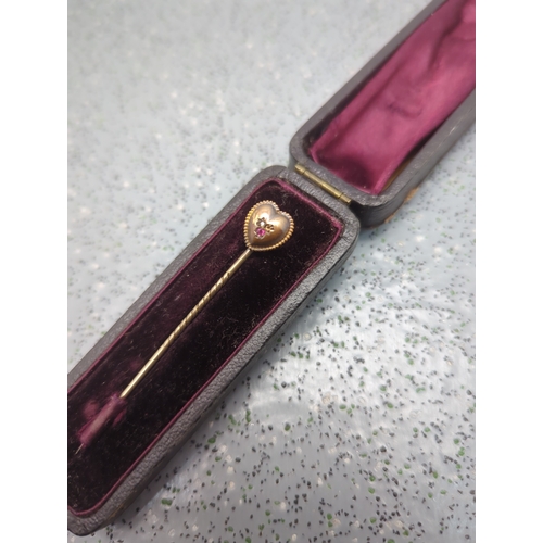 1933 - Heart-Shaped Stick Pin with Case - Marked 18 Karat