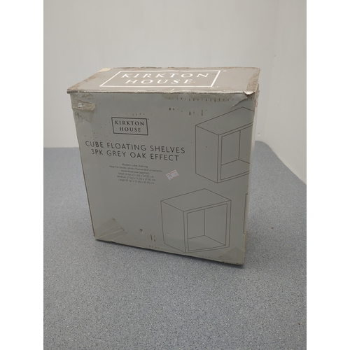 401 - Kirkton House Cube Floating Shelves 3pk Grey Oak Effect
