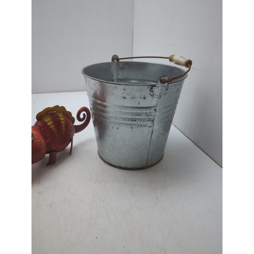 214 - Selection of Garden Decor Figures and Metal Bucket