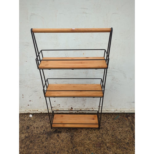 621 - Metal Framed and Pine Modern Shoe Rack