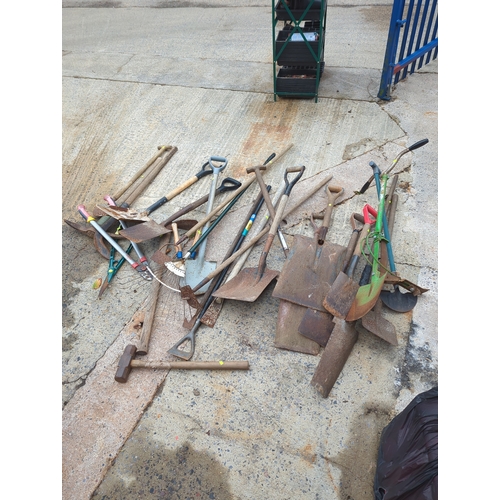 Job lot of garden tools including spades and forks