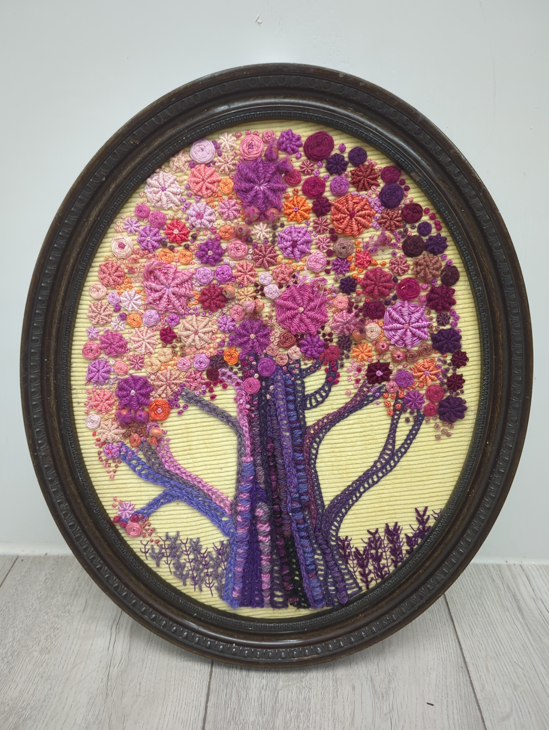 Oval Framed Embroidered Tree Artwork