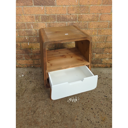 413 - Retro Pine Side Table with White Drawer