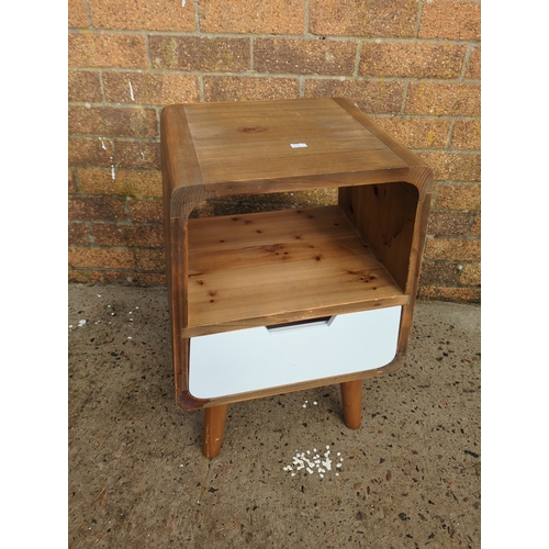 413 - Retro Pine Side Table with White Drawer