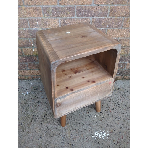 413 - Retro Pine Side Table with White Drawer