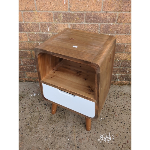 413 - Retro Pine Side Table with White Drawer