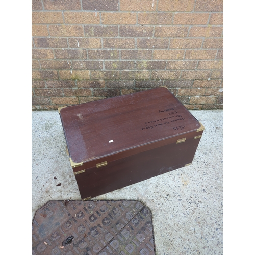 437 - Wooden Storage Trunk with Brass Accents