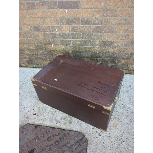 437 - Wooden Storage Trunk with Brass Accents