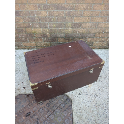 437 - Wooden Storage Trunk with Brass Accents