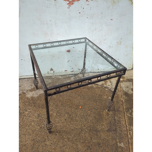 456 - Glass-Top Metal Side Table