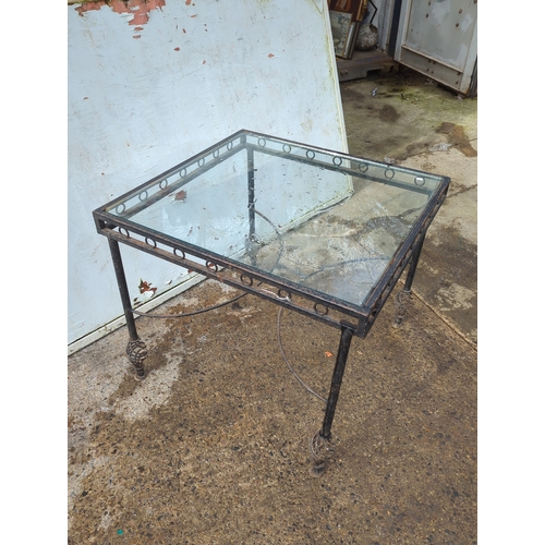 456 - Glass-Top Metal Side Table