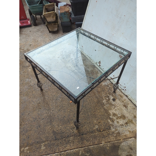456 - Glass-Top Metal Side Table