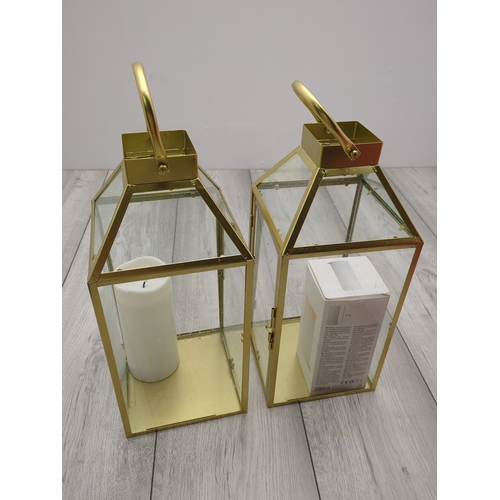 212 - Lot of 2 Gold and Glass Lanterns