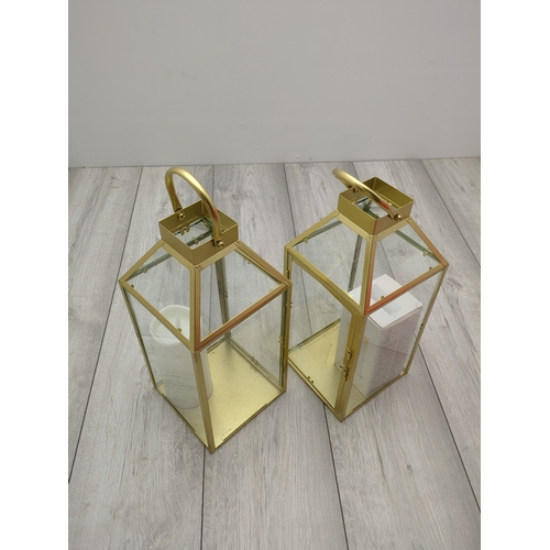 212 - Lot of 2 Gold and Glass Lanterns