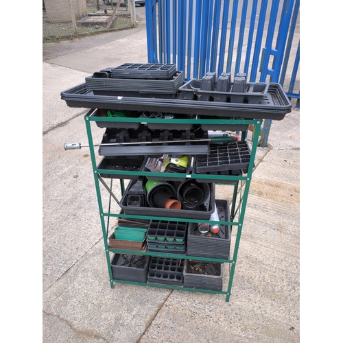 213 - Lot of Seed Trays and Pots with Metal Frame