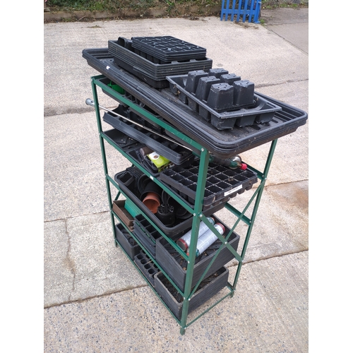 213 - Lot of Seed Trays and Pots with Metal Frame