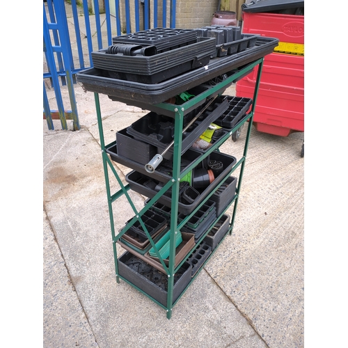 213 - Lot of Seed Trays and Pots with Metal Frame