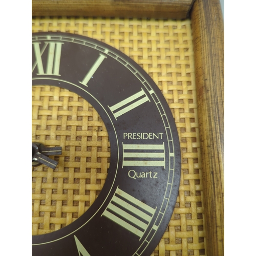 President Quartz Wall Clock with Rattan Detailing