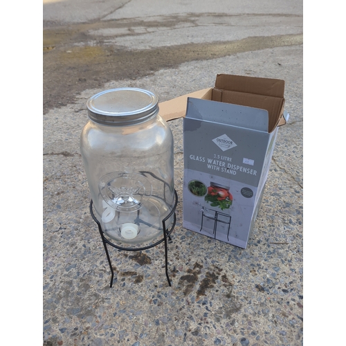 62 - Outdoor Living Glass Water Dispenser with Stand 3.5 Litre