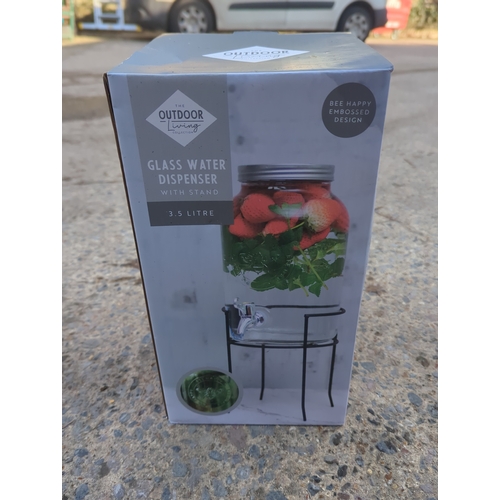62 - Outdoor Living Glass Water Dispenser with Stand 3.5 Litre