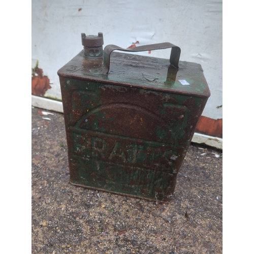 27 - Vintage Pratts Metal Fuel Can With Matching Brass Cap