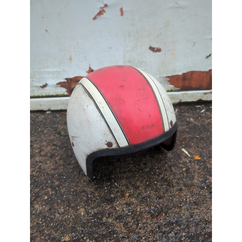 31 - Vintage Red and White Stadium Motorcycle Helmet