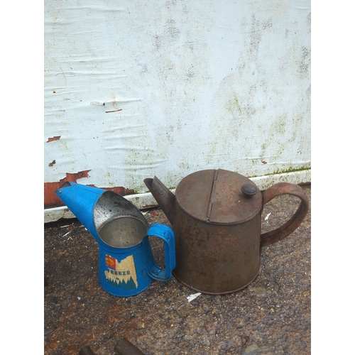 38 - Lot of Vintage Metal Jugs and Funnels