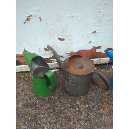 38 - Lot of Vintage Metal Jugs and Funnels