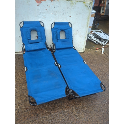 55 - Lot of 2 Blue Adjustable Sun Loungers