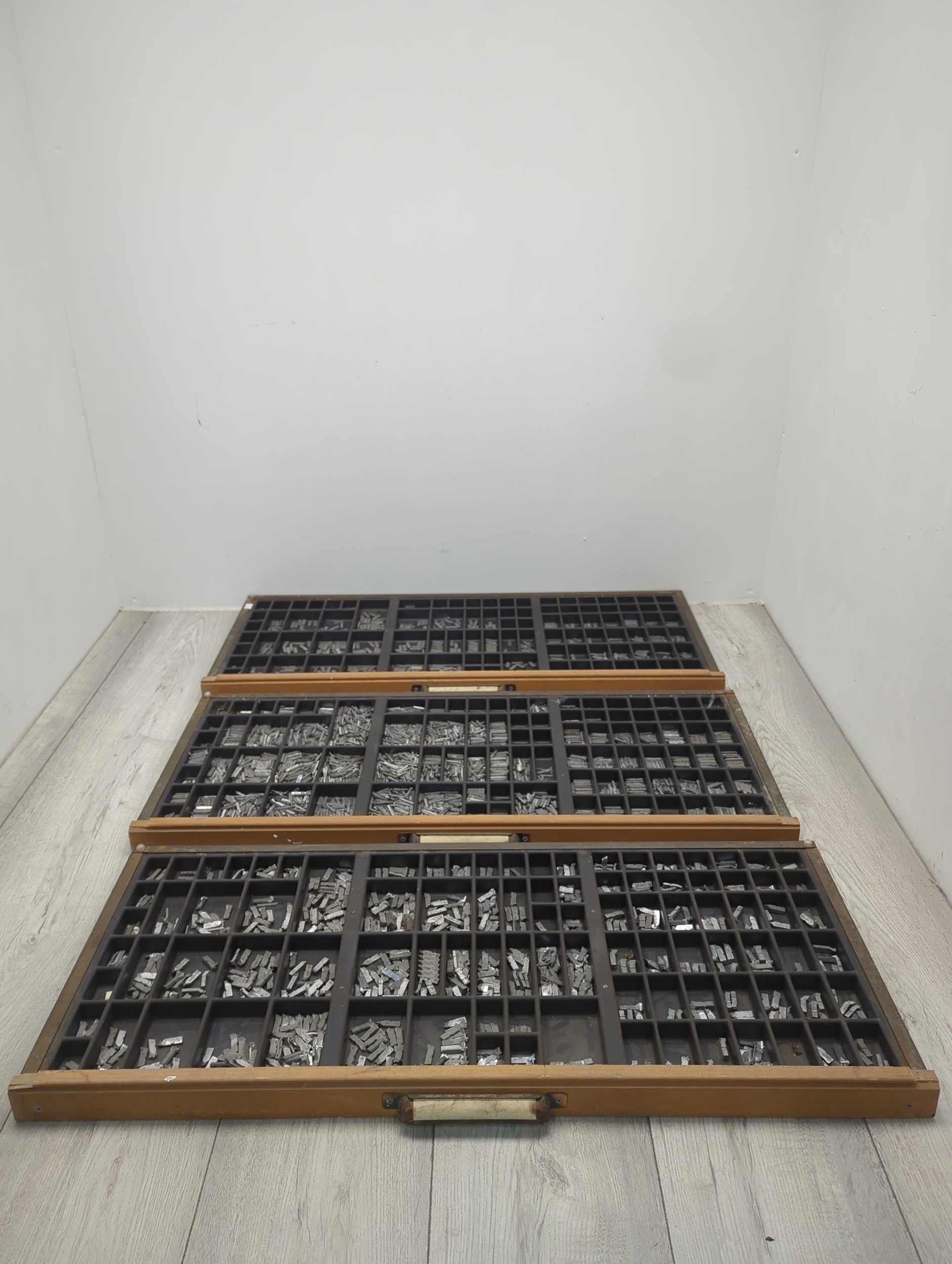 Lot of 3 Typesetting Trays with Metal Type