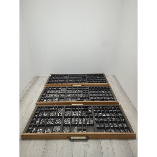 Lot of 3 Typesetting Trays with Metal Type