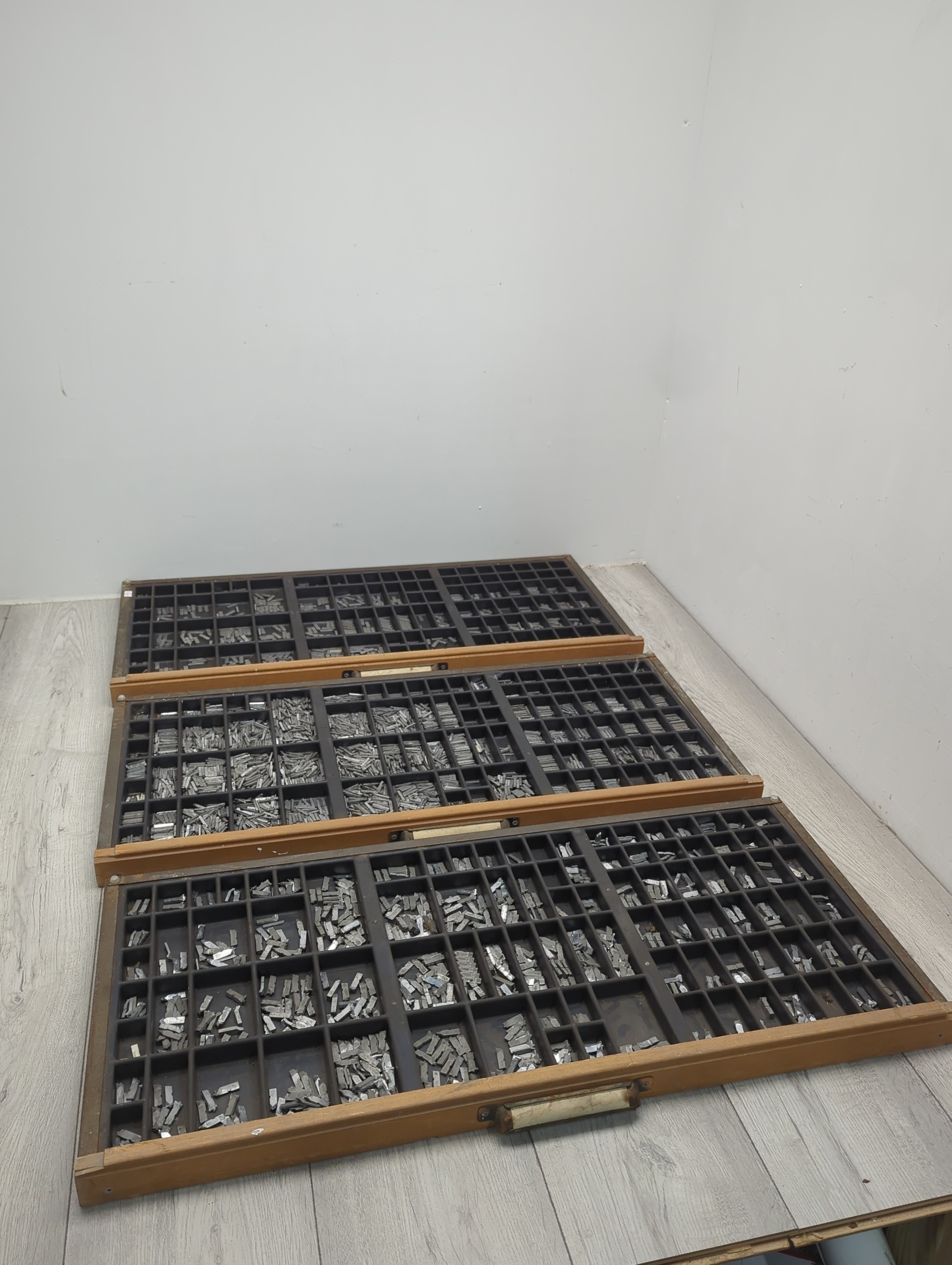 Lot of 3 Typesetting Trays with Metal Type