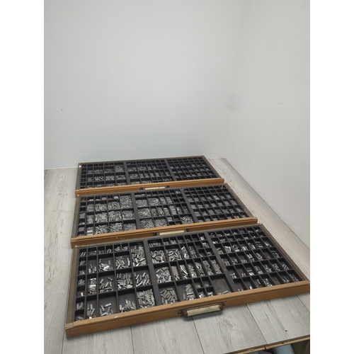 Lot of 3 Typesetting Trays with Metal Type
