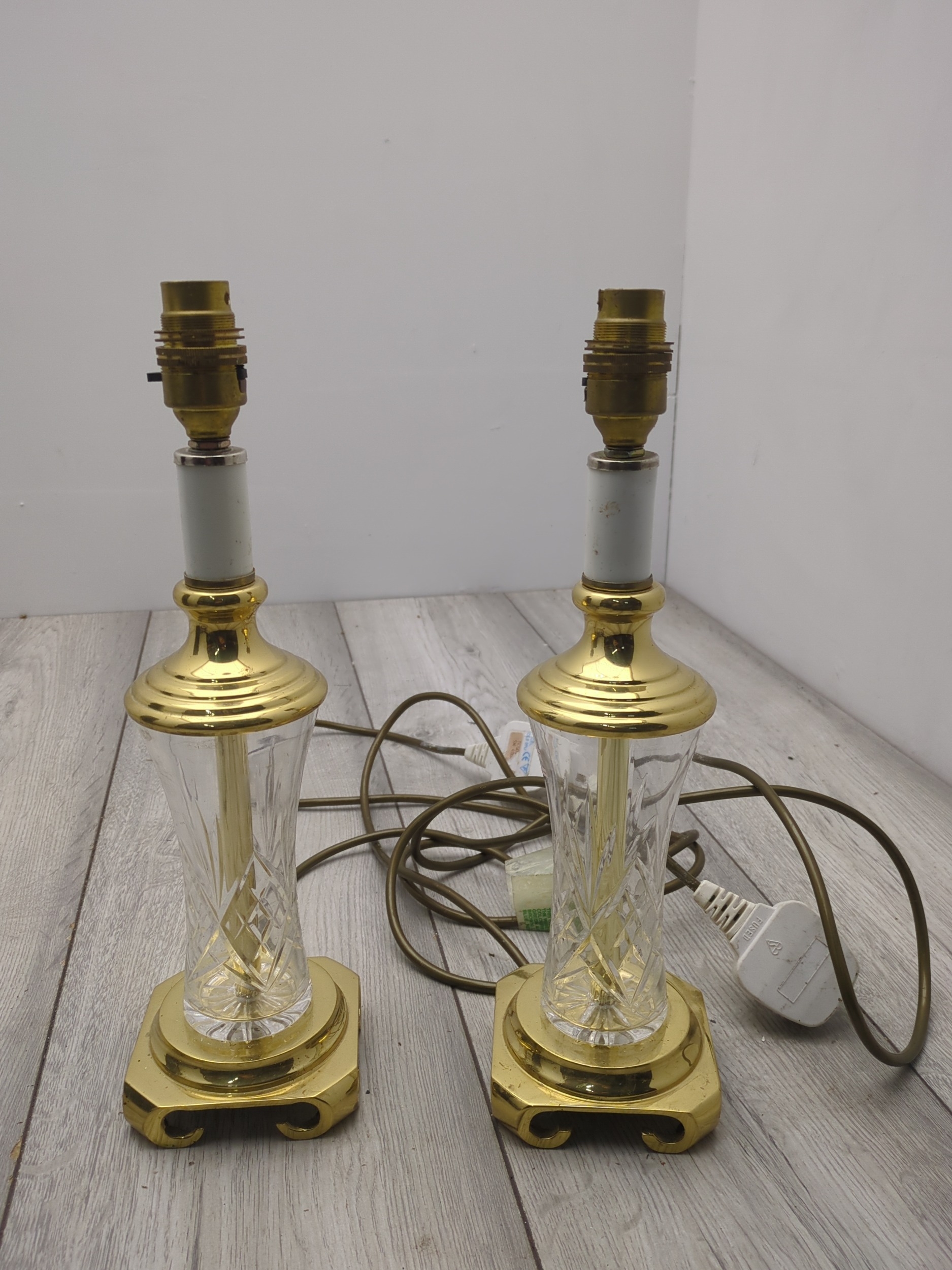 Lot of 2 Brass and Glass Table Lamp Bases